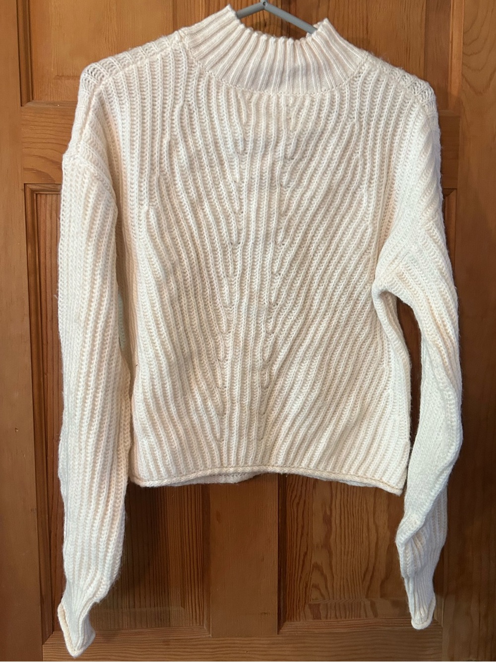 SO Cream White Ribbed Funnel Neck Sweater